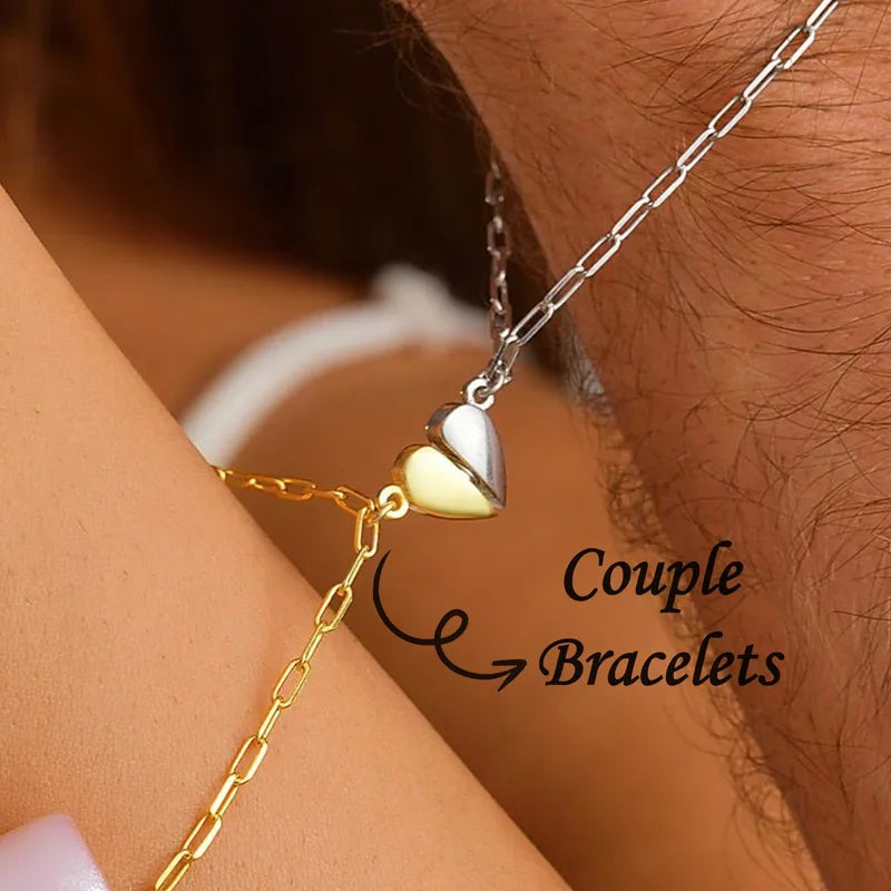 Couple's Matching Gold-Plated Stainless Steel Bracelet Set