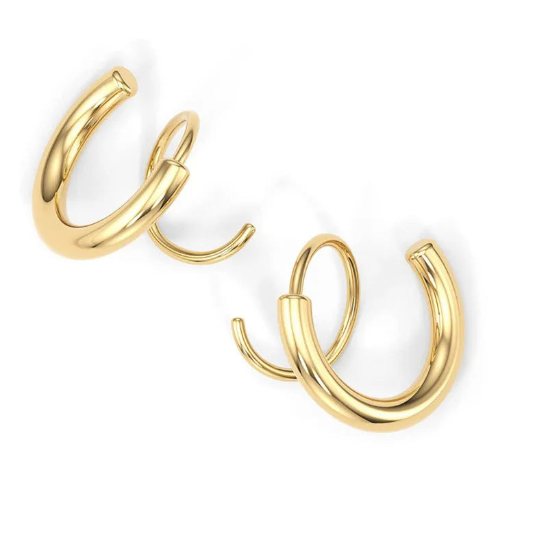 Elegant Polished Ear Studs - 18K Gold & White Gold Plated