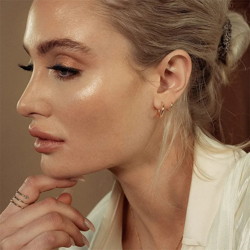 Elegant Polished Ear Studs - 18K Gold & White Gold Plated