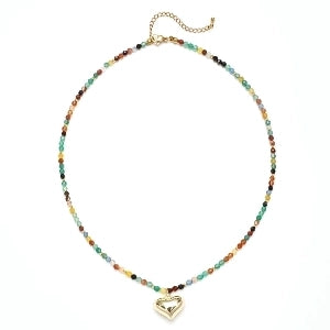 Heart-Shaped Agate Bead Necklace - Bohemian Ethnic Artisan Jewelry