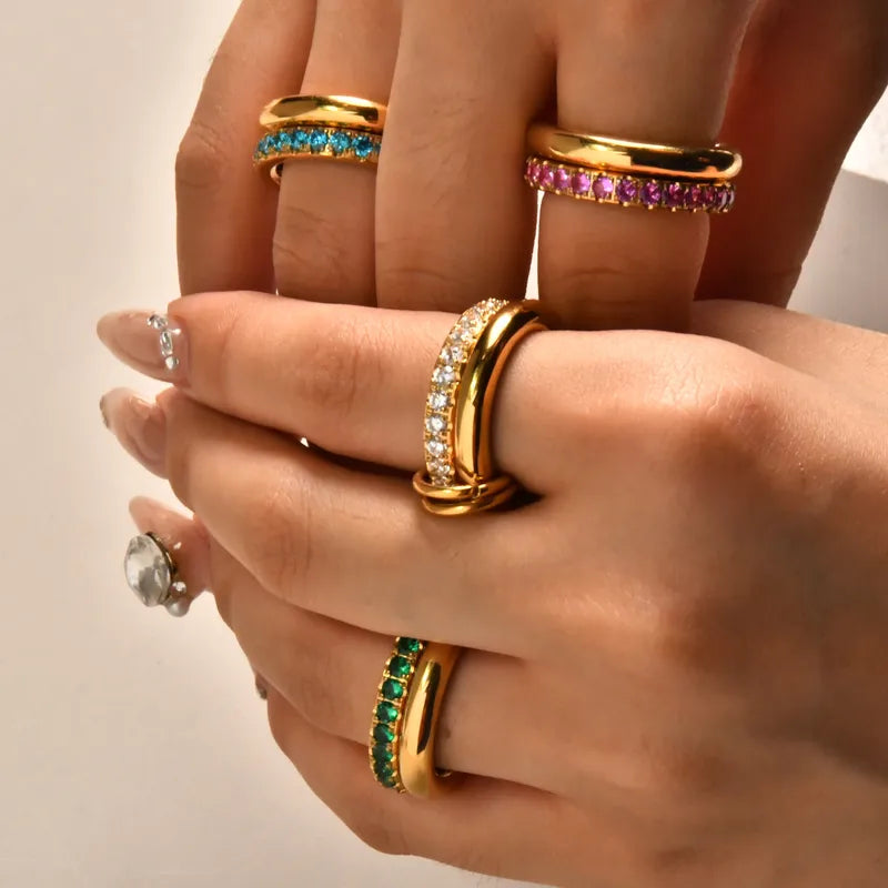 18K Gold Geometric Rings with Zircon Inlay - Waterproof & Non-Tarnish