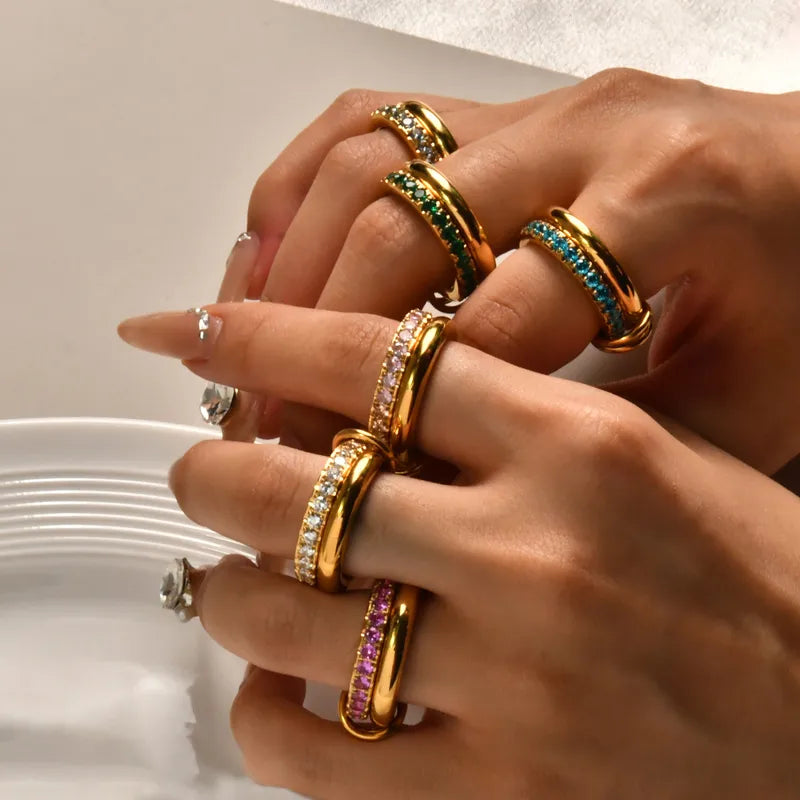 18K Gold Geometric Rings with Zircon Inlay - Waterproof & Non-Tarnish
