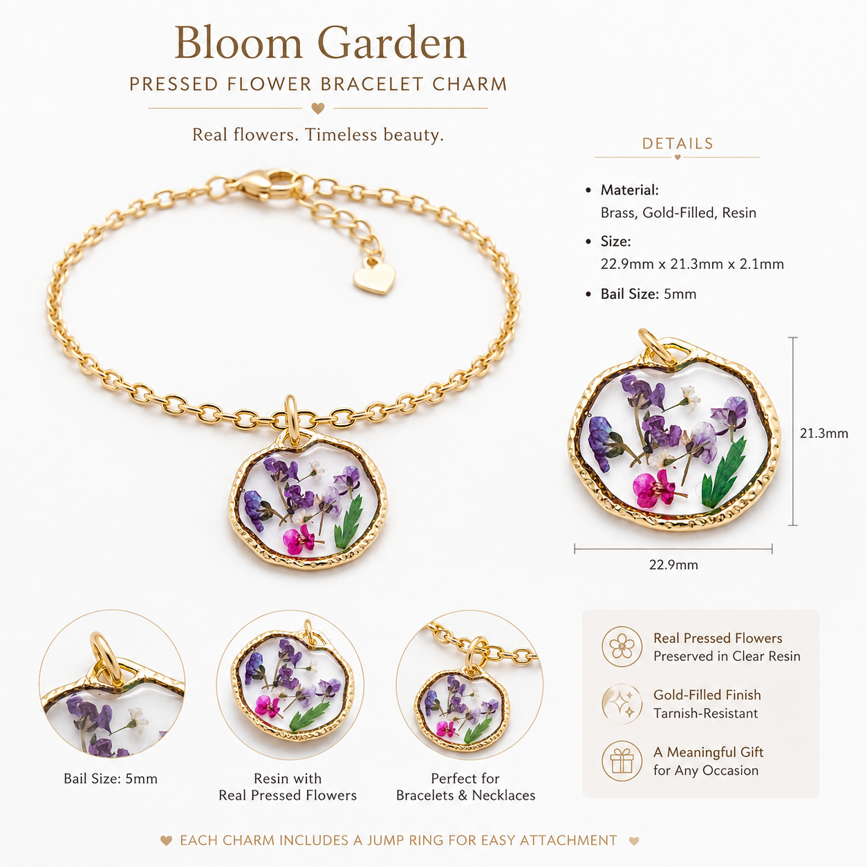 Everbloom Floral Medallion Charm-18K Gold Filled
