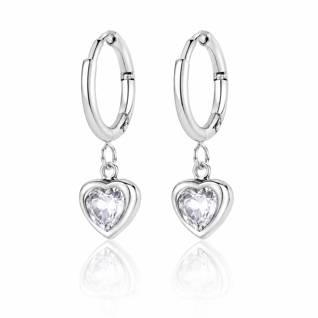 Emerald Heart Silver zircon hoop