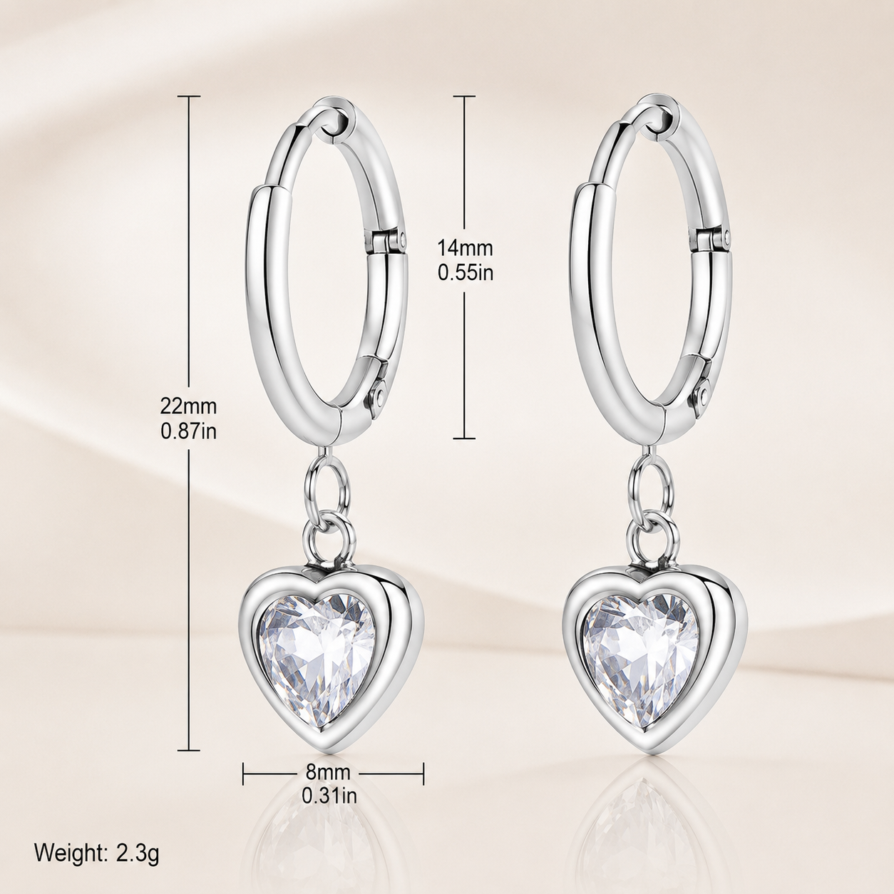 Emerald Heart Silver zircon hoop