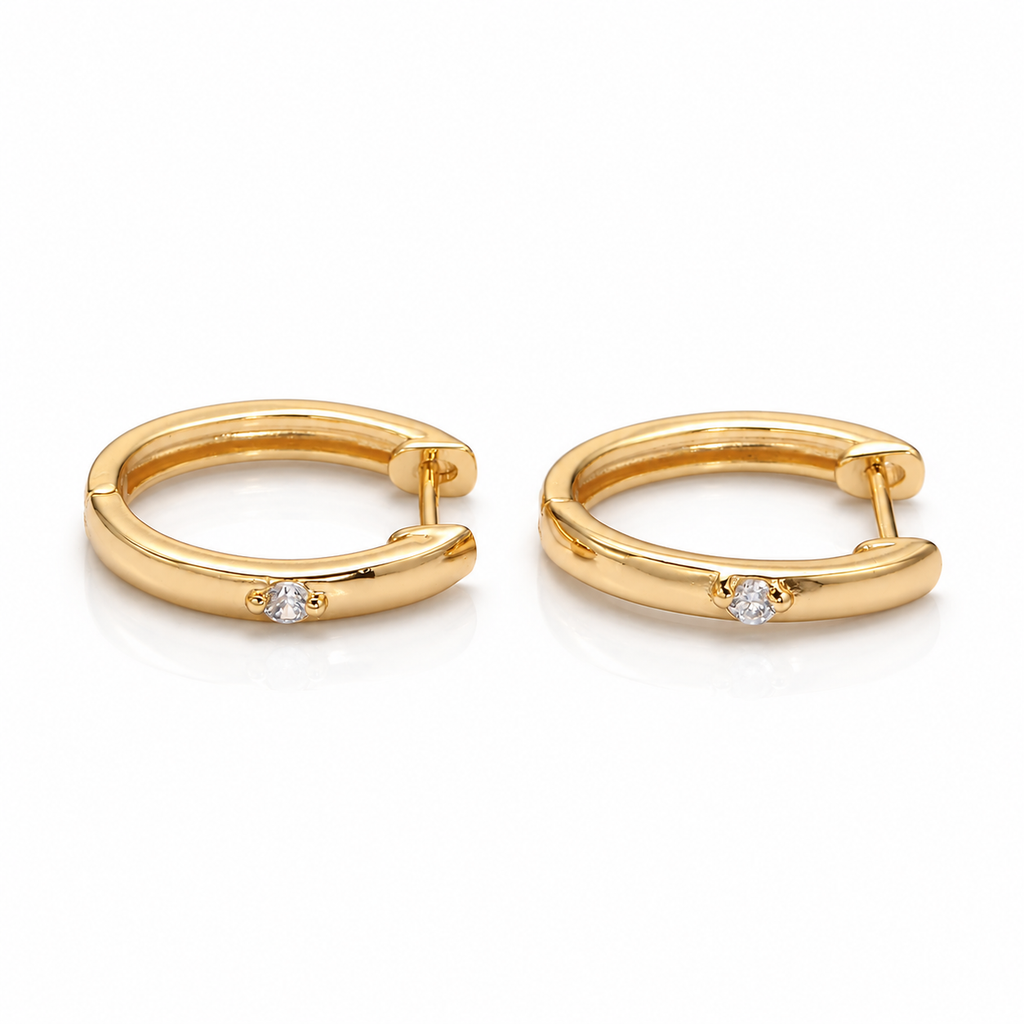 CZ Dotted Gold Huggie Earrings – 16K Gold Filled