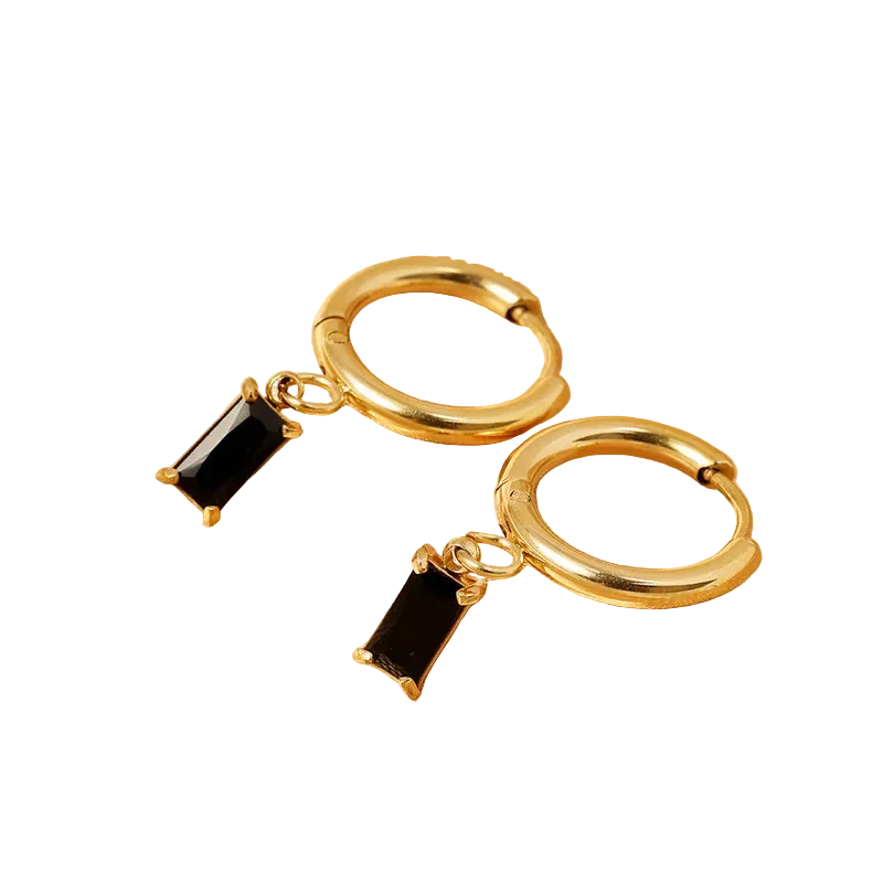 18K Gold Geometric Dangling Earrings with Zircon Inlay