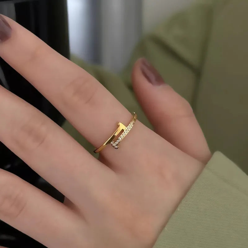 Fashionable Luxury Double T Diamond Ring - Titanium Steel