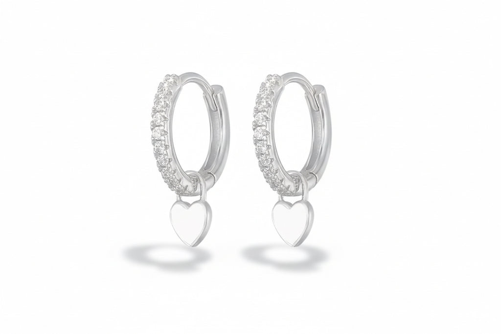 White Heart Huggie Earrings