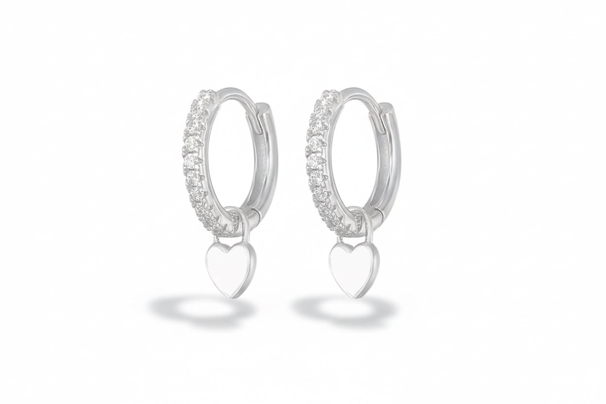 White Heart Huggie Earrings