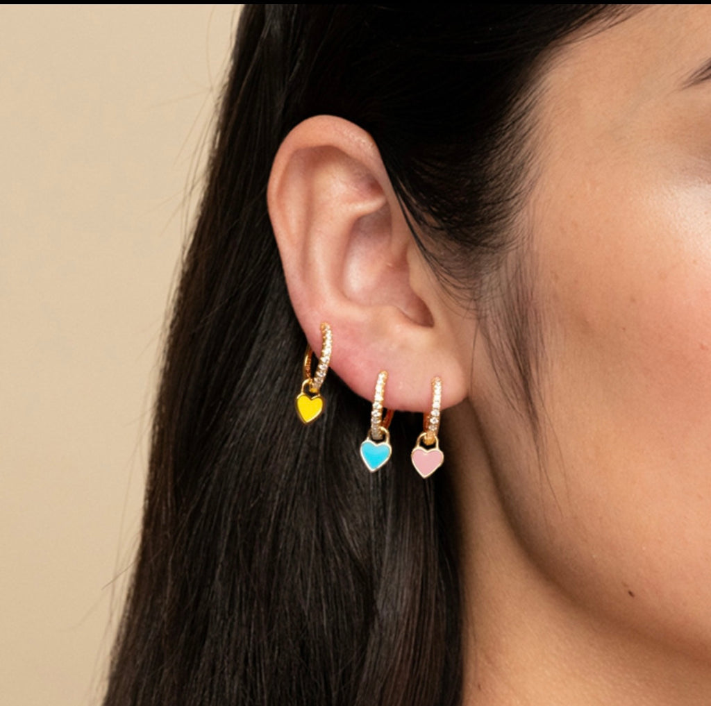 White Heart Huggie Earrings