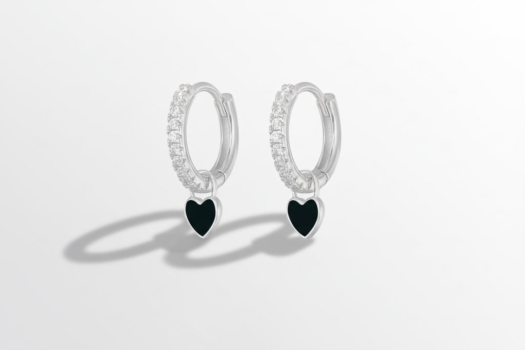 Black Heart Huggie Earrings