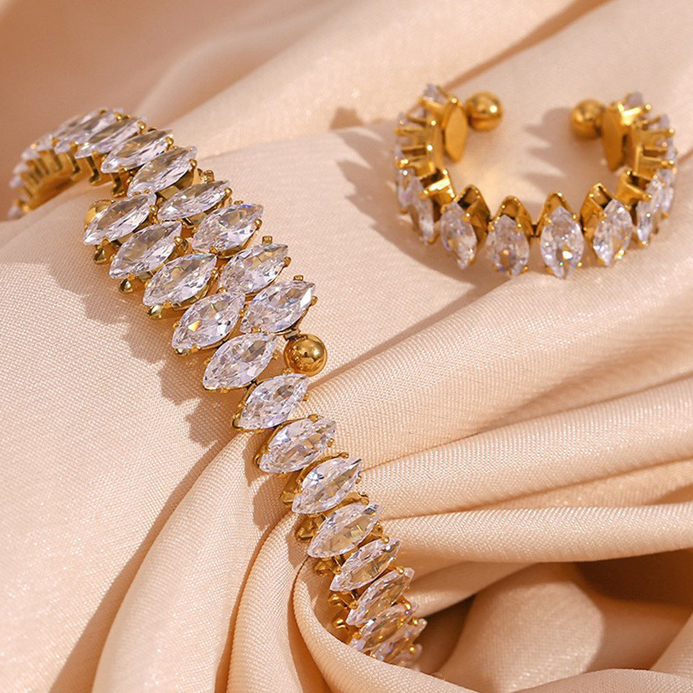 Crystal feather open Bracelet