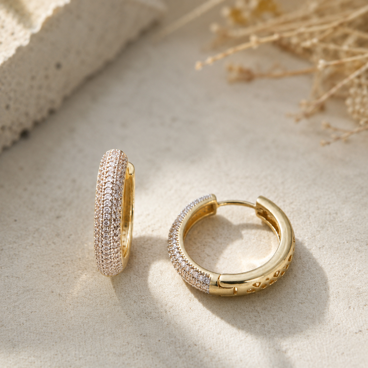 Crystal Dome Hoops 14K Gold Filled