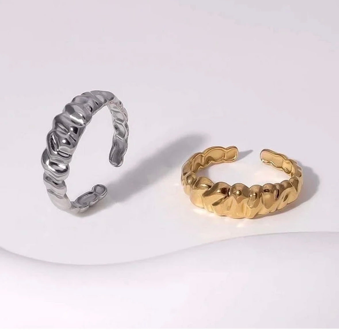 Elegant Retro Geometric Leaf Heart Open Rings - 18K Gold Plated