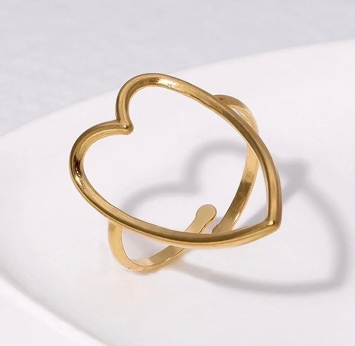 Elegant Retro Geometric Leaf Heart Open Rings - 18K Gold Plated