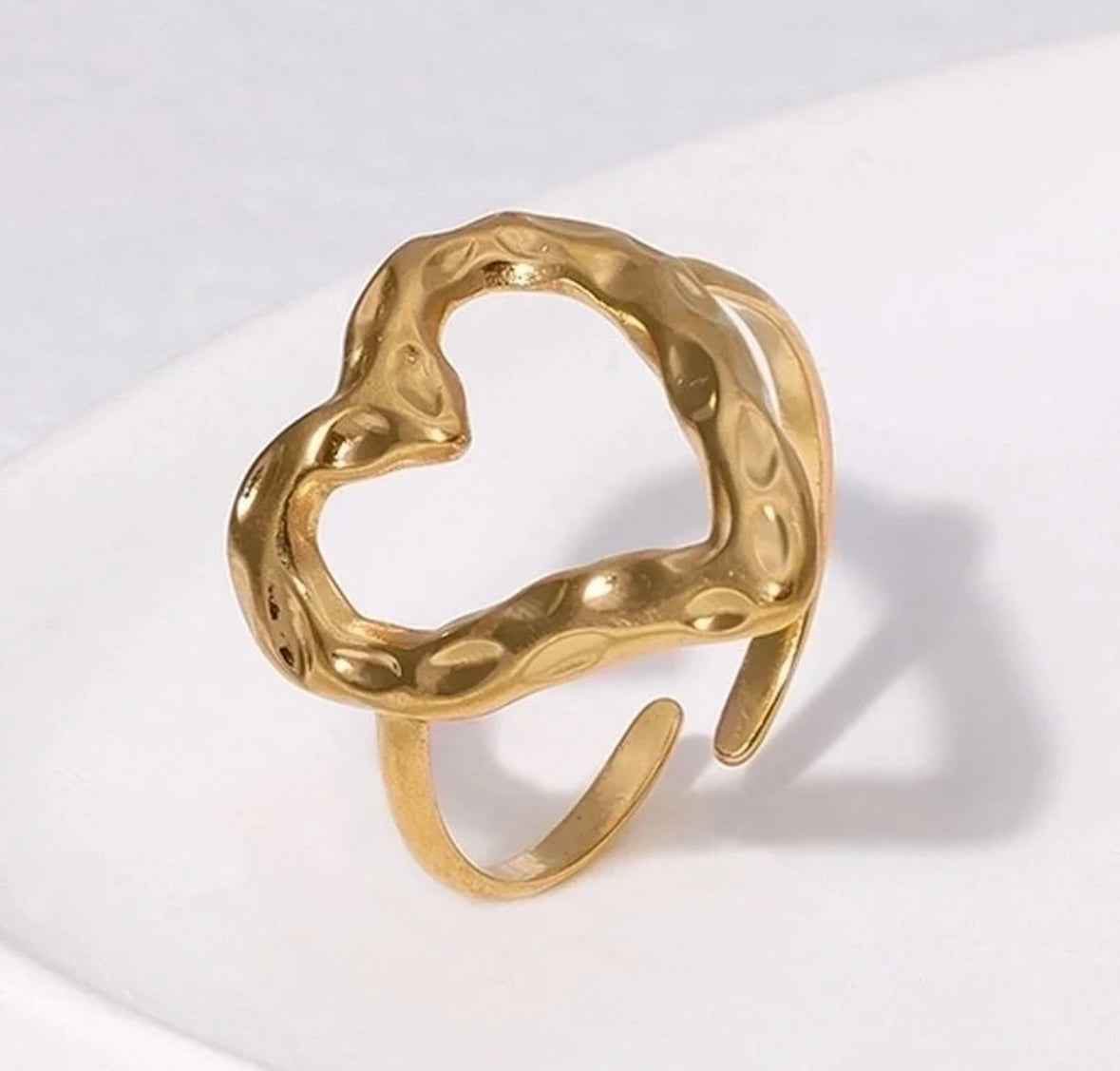 Elegant Retro Geometric Leaf Heart Open Rings - 18K Gold Plated