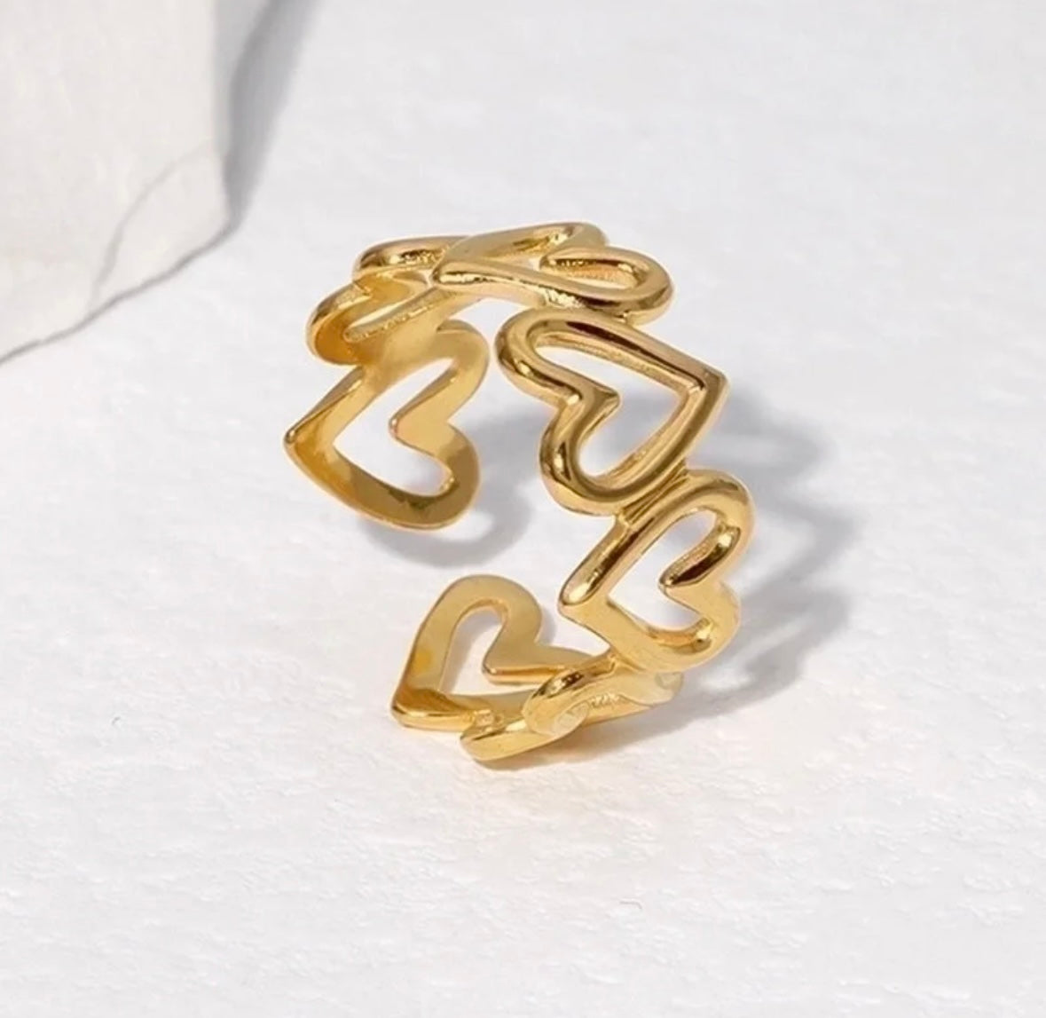 Elegant Retro Geometric Leaf Heart Open Rings - 18K Gold Plated