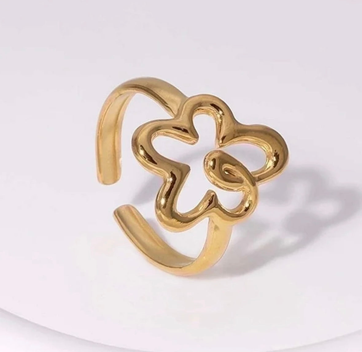 Elegant Retro Geometric Leaf Heart Open Rings - 18K Gold Plated