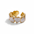 Elegant Retro Geometric Leaf Heart Open Rings - 18K Gold Plated