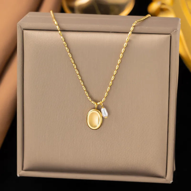 PVD Gold Geometric Titanium Steel Pendant Necklace