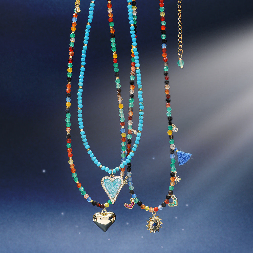 Heart-Shaped Agate Bead Necklace - Bohemian Ethnic Artisan Jewelry