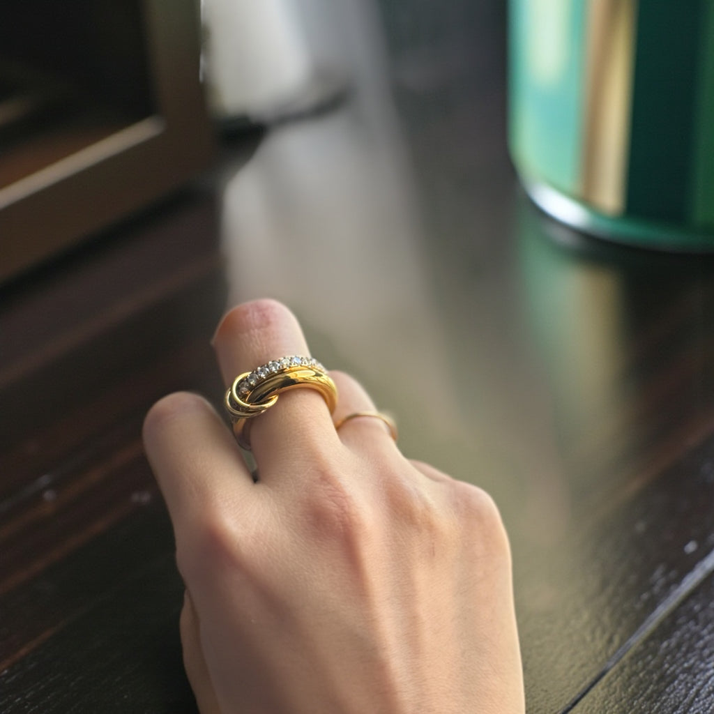 18K Gold Geometric Rings with Zircon Inlay - Waterproof & Non-Tarnish