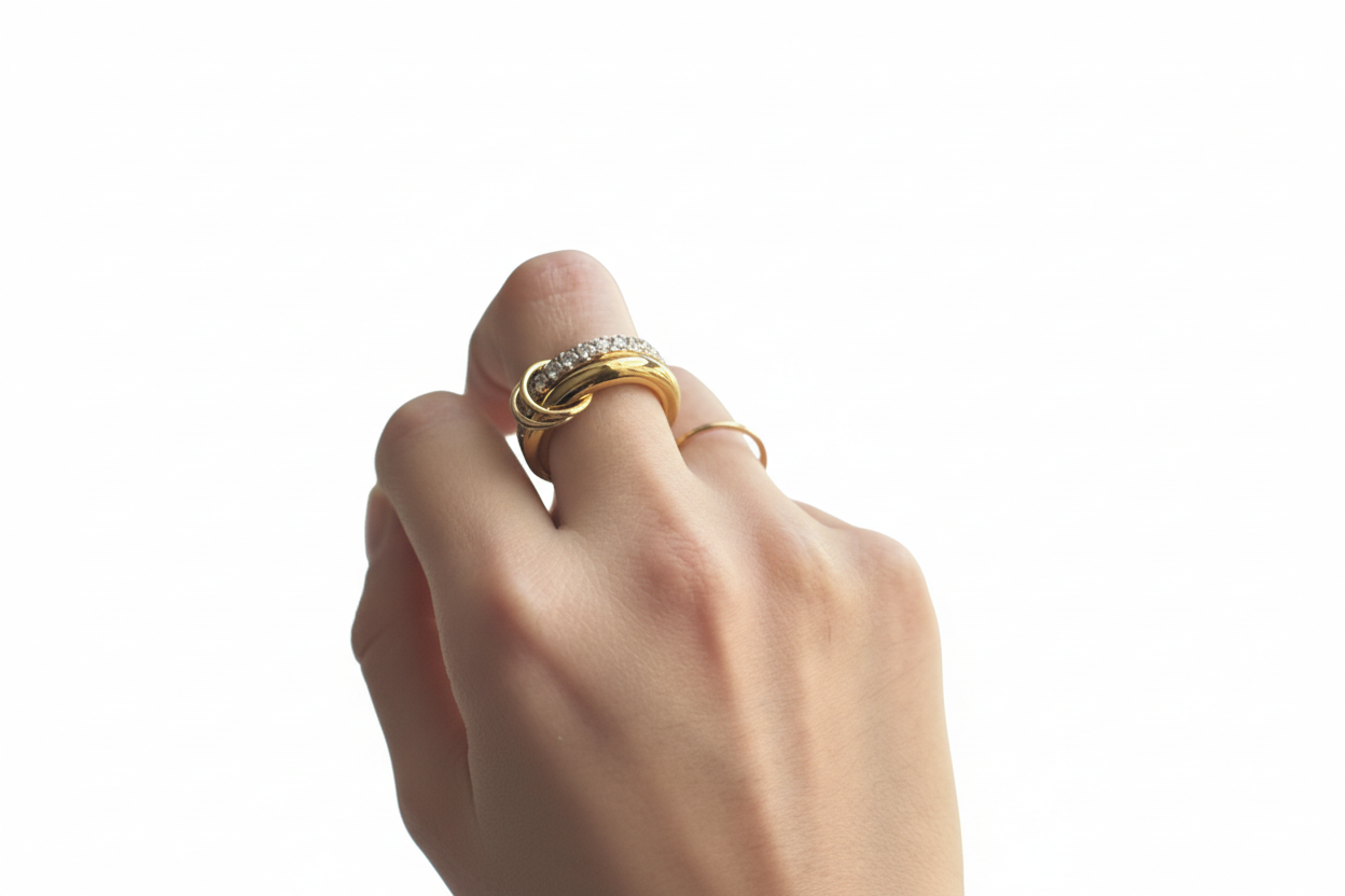 18K Gold Geometric Rings with Zircon Inlay - Waterproof & Non-Tarnish