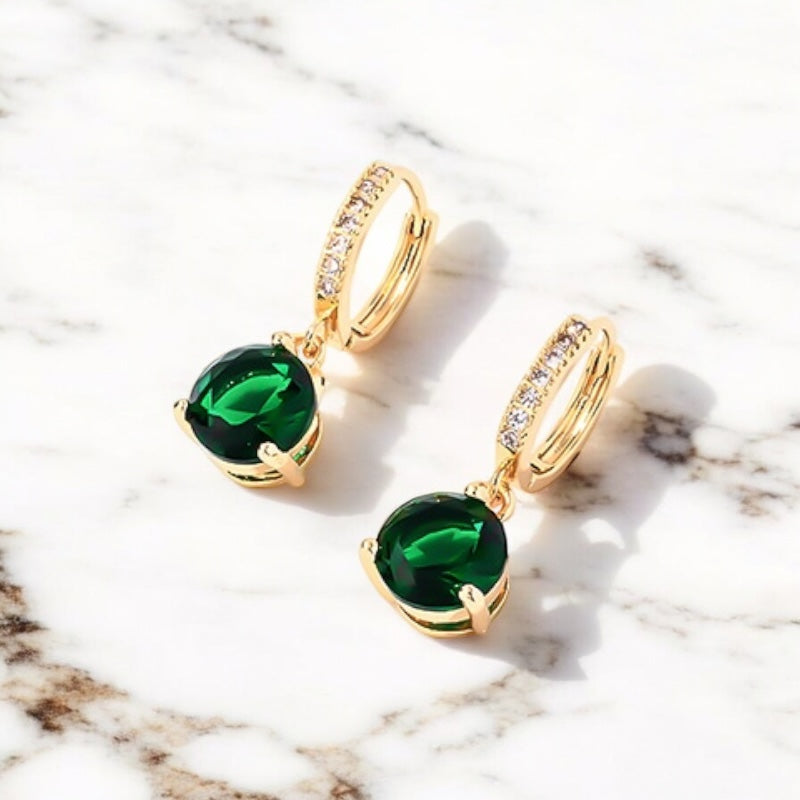 Emerald Green Zircon Drop Hoops