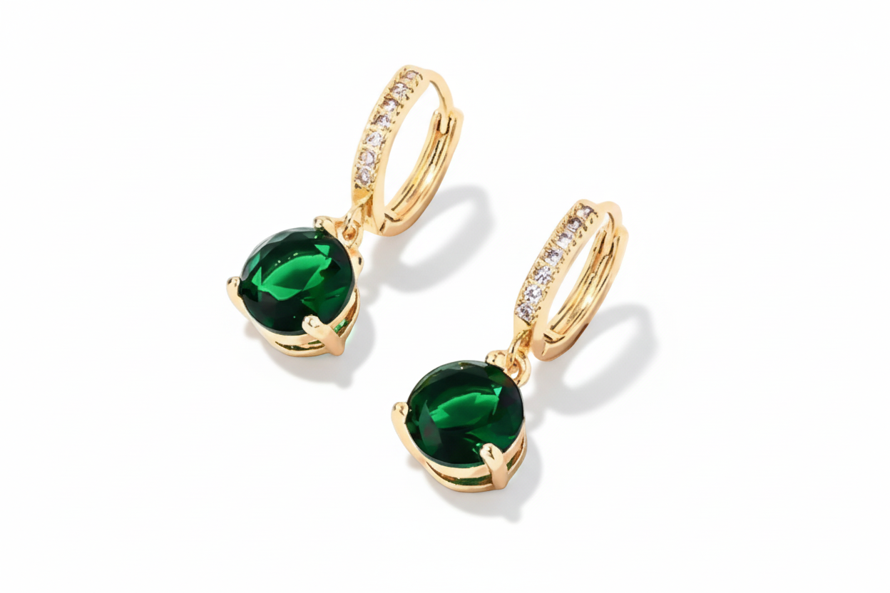 Emerald Green Zircon Drop Hoops