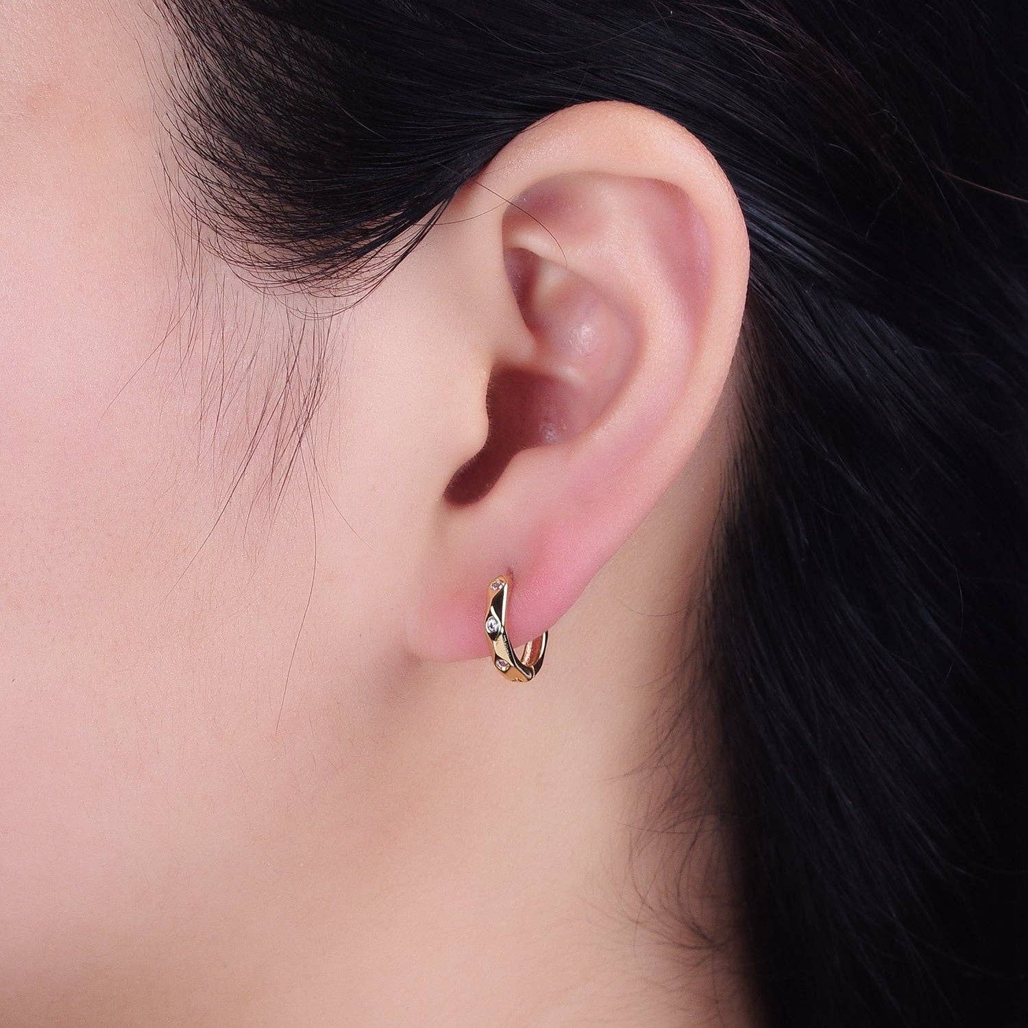 CZ Dotted Gold Huggie Earrings – 16K Gold Filled