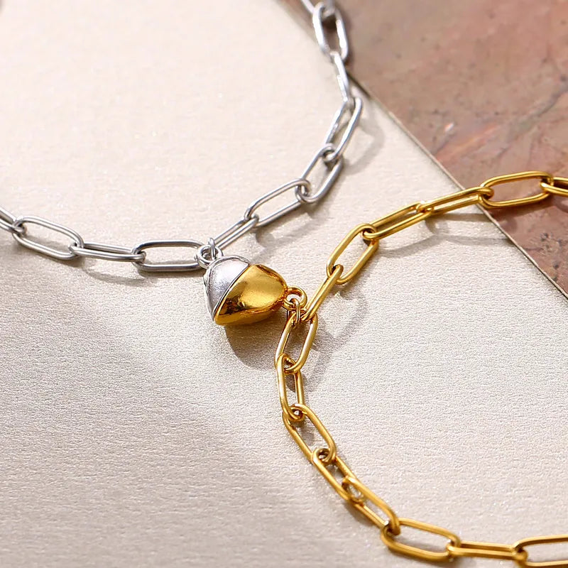 Couple's Matching Gold-Plated Stainless Steel Bracelet Set