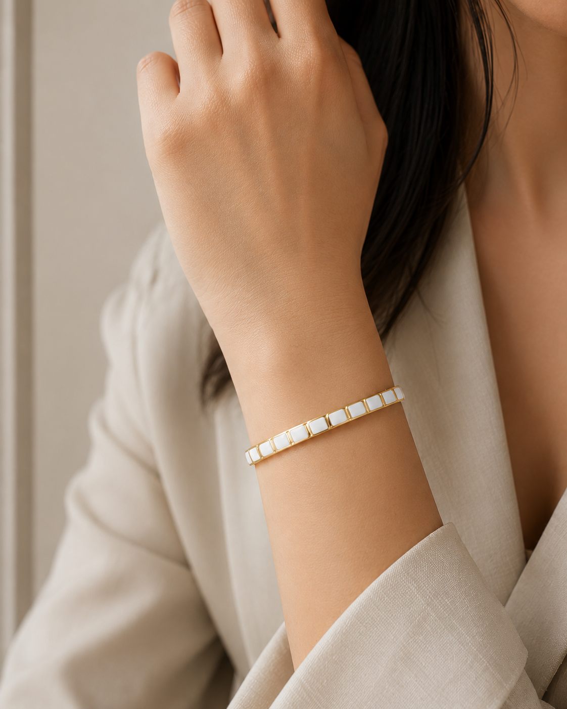 Ivory Enamel Cuff Bangle